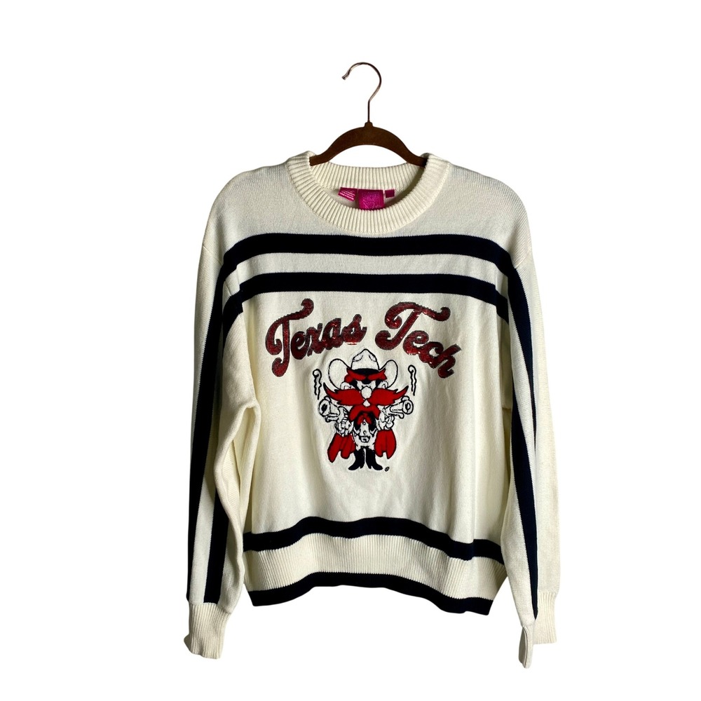 Queen of Sparkles Texas Tech Sweater Small Sequin Gameday Raider Red Football S